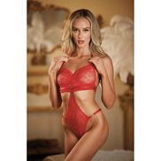 Allure Halter Ouverte Lace Teddy | One Size Red