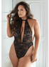 Allure Lace en Mesh Halter Teddy 1X/2X Zwart