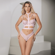 Allure Ik ben jouw Venus Lace Teddy met verstelbare bandjes | Maat L Roze