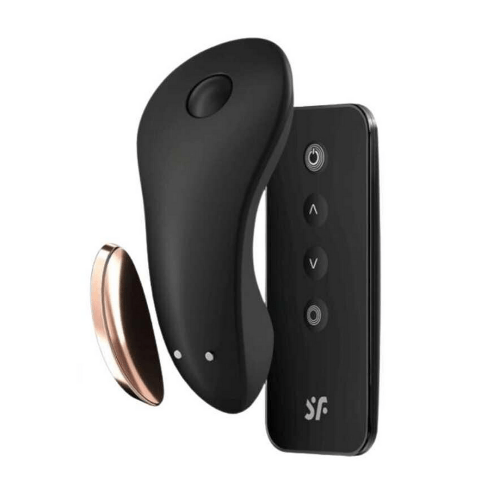 Satisfyer Little Secret slipvibrator zwart met afstandsbediening, zachte siliconen en meerdere vibraties, voor solo of samen.