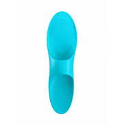 Satisfyer Teaser vingervibrator lichtblauw, compact ontwerp voor gerichte stimulatie, productfoto op witte achtergrond