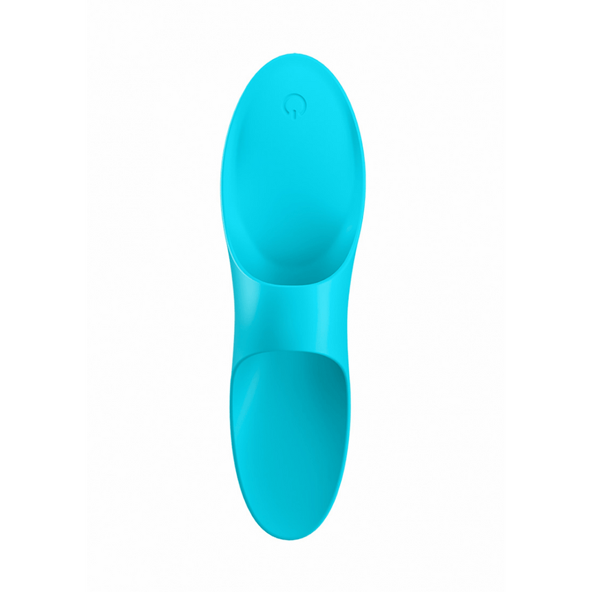 Satisfyer Teaser vingervibrator lichtblauw, compact ontwerp voor gerichte stimulatie, productfoto op witte achtergrond