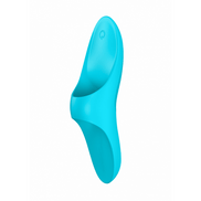 Compacte Satisfyer Teaser fingervibrator lichtblauw, handzaam formaat, elegante vormgeving, productshot