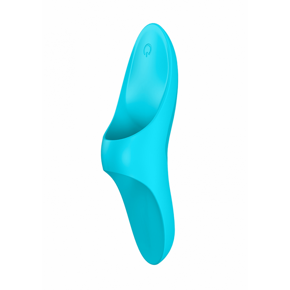 Compacte Satisfyer Teaser fingervibrator lichtblauw, handzaam formaat, elegante vormgeving, productshot
