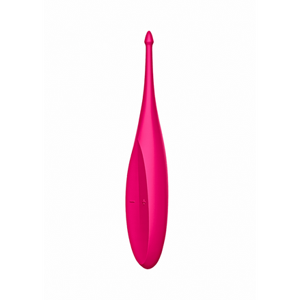 Satisfyer Curvy Trinity 4 clitoris stimulator in felroze, slank druppelvormig ontwerp op witte studioachtergrond