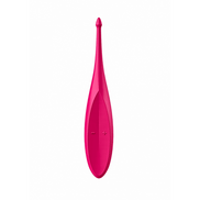 Satisfyer Curvy Trinity 4 clitoris stimulator, close-up van het felroze silhouet met glanzende afwerking op wit