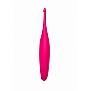 Satisfyer Curvy Trinity 4 clitoris stimulator in felroze, recht frontaanzicht met lange smalle top op witte achtergrond