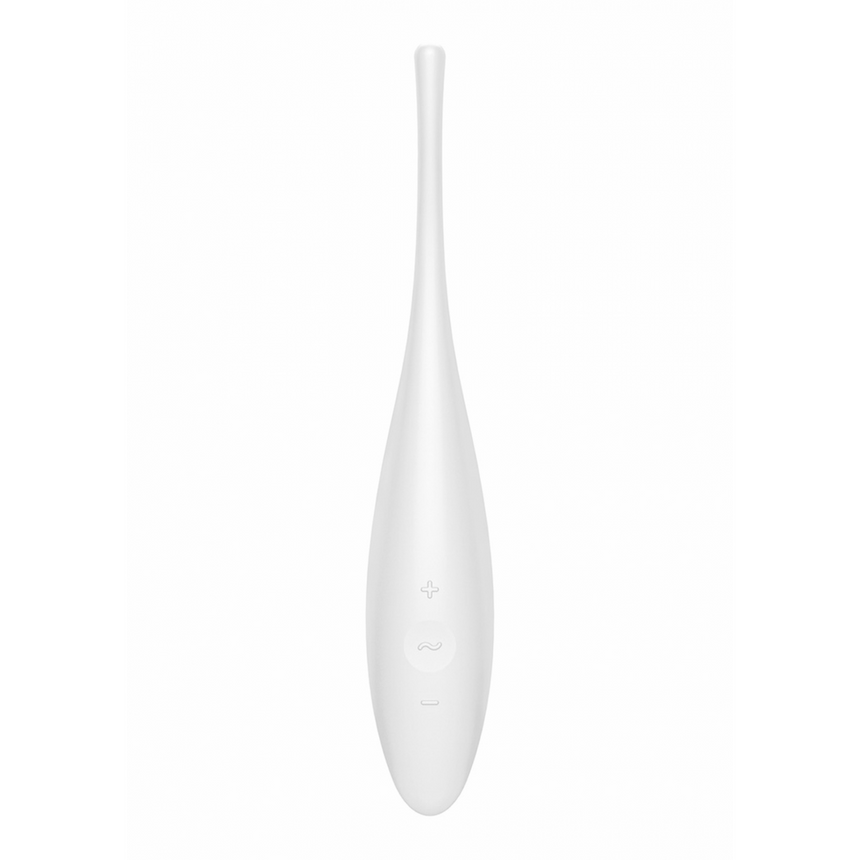 Satisfyer Twirling Joy tip vibrator wit, slank ontwerp voor gerichte stimulatie, productfoto op witte achtergrond