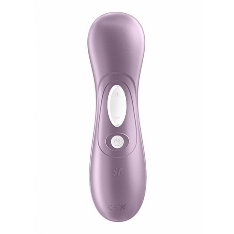 Satisfyer Pro 2 air pulse clitorisstimulator lila, vooraanzicht met twee bedienknoppen, matte siliconen afwerking