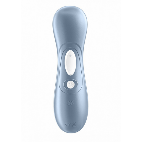 Satisfyer Pro 2 air pulse clitorisstimulator blauw, achteraanzicht, bedieningsknoppen zichtbaar, matte afwerking