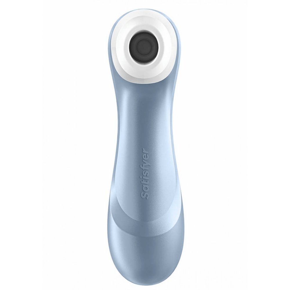 Satisfyer Pro 2 air pulse clitorisstimulator blauw, bovenkant close-up, ronde stimulerende opening en randdetails