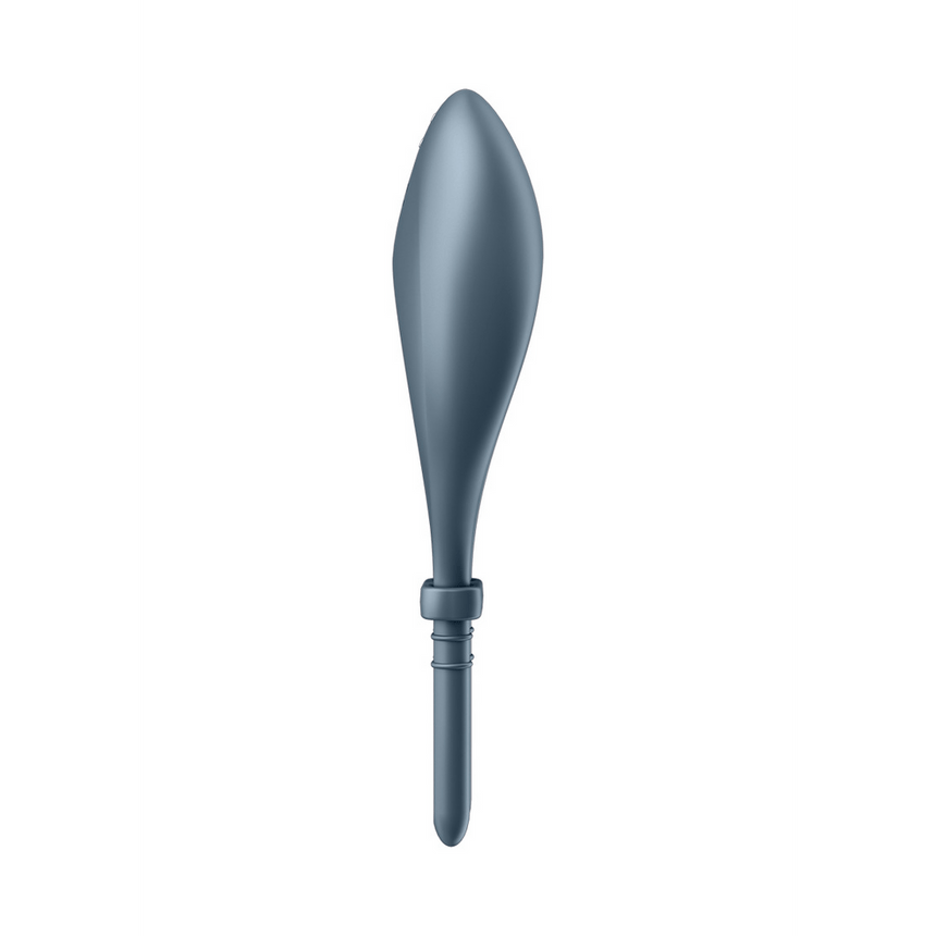 Satisfyer Bullseye cockring donkerblauw one size, zijaanzicht met slanke vorm, ovale ring en verstelbare bandjes