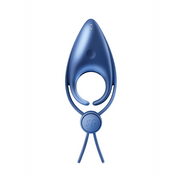 Satisfyer Sniper dubbele cockring blauwgrijs, vooraanzicht, ovale ring met dubbel ontwerp en verstelbare bandjes, wit
