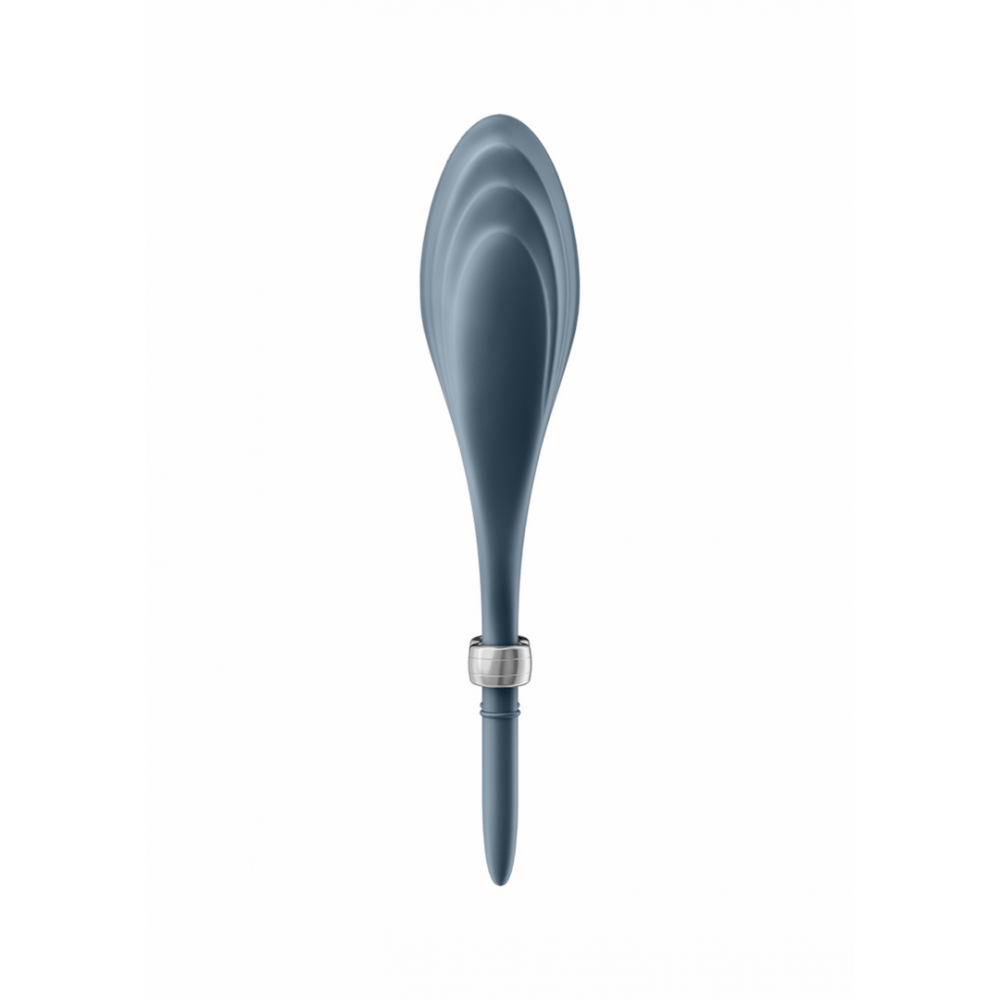 Satisfyer Duelist verstelbare cockring donkerblauw, zijaanzicht, smalle band met verstelclip, compact design