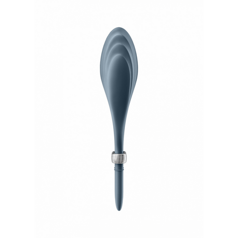 Satisfyer Duelist verstelbare cockring donkerblauw, zijaanzicht, smalle band met verstelclip, compact design