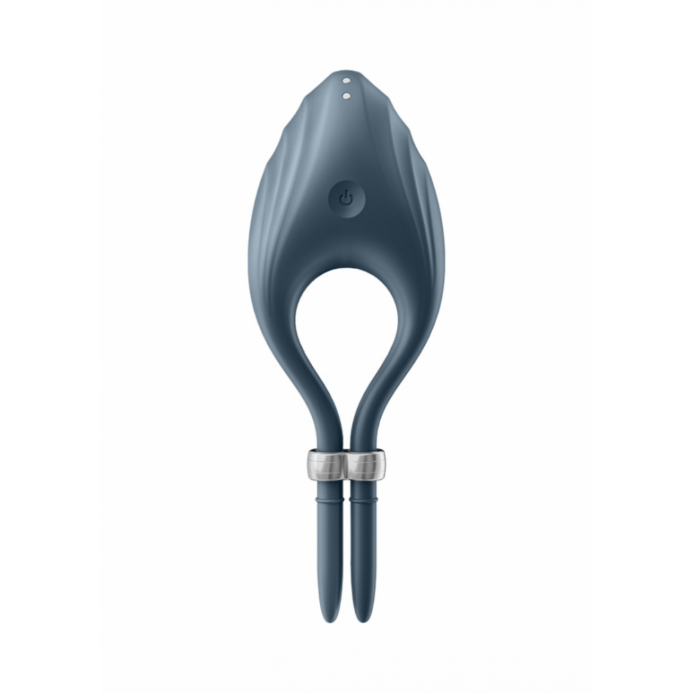 Satisfyer Duelist verstelbare cockring donkerblauw, vooraanzicht, open ring met verstelbare sluiting en gladde afwerking
