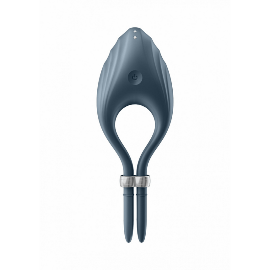Satisfyer Duelist verstelbare cockring donkerblauw, vooraanzicht, open ring met verstelbare sluiting en gladde afwerking