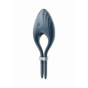 Satisfyer Duelist verstelbare cockring donkerblauw, detailaanzicht, ovale ringvorm met opening en verstelbare strap onderaan