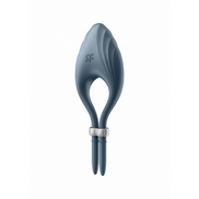Satisfyer Duelist verstelbare cockring donkerblauw, ovale ringvorm met opening en verstelbare strap onderaan, detailaanzicht