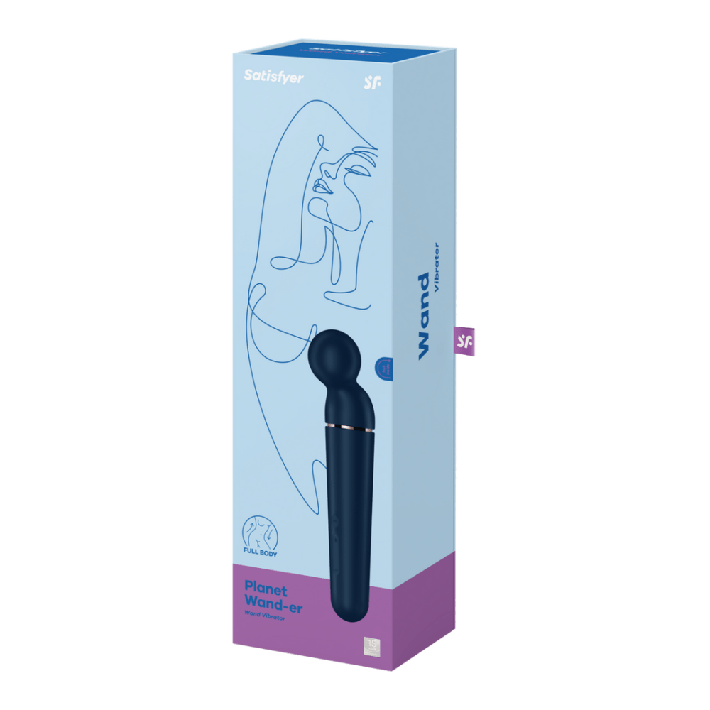 Satisfyer Planet Wand er wand vibrator blauw roségoud, verpakking doos met productafbeelding