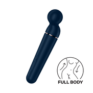 Satisfyer Planet Wand er wand vibrator blauw roségoud, icoon vibrations symbool naast product