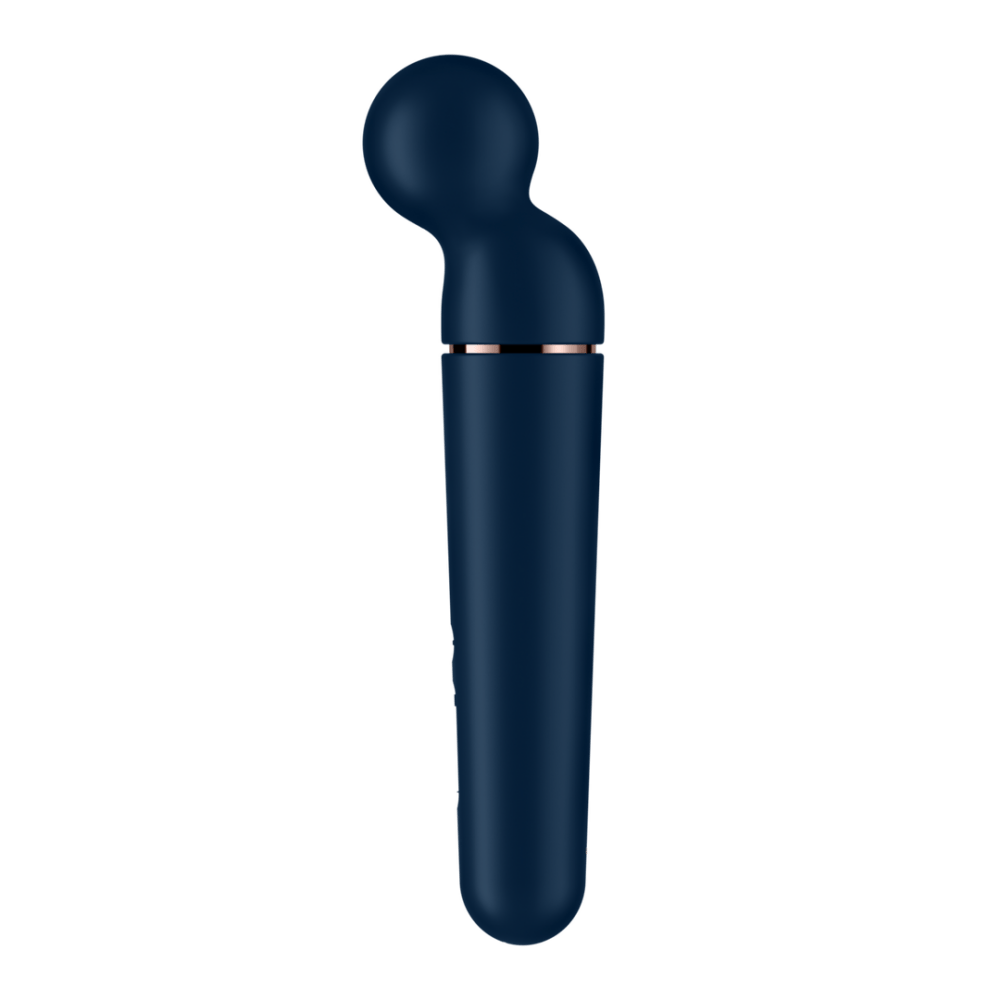 Satisfyer Planet Wand er wand vibrator blauw roségoud, zijaanzicht, kop en handgreep detail
