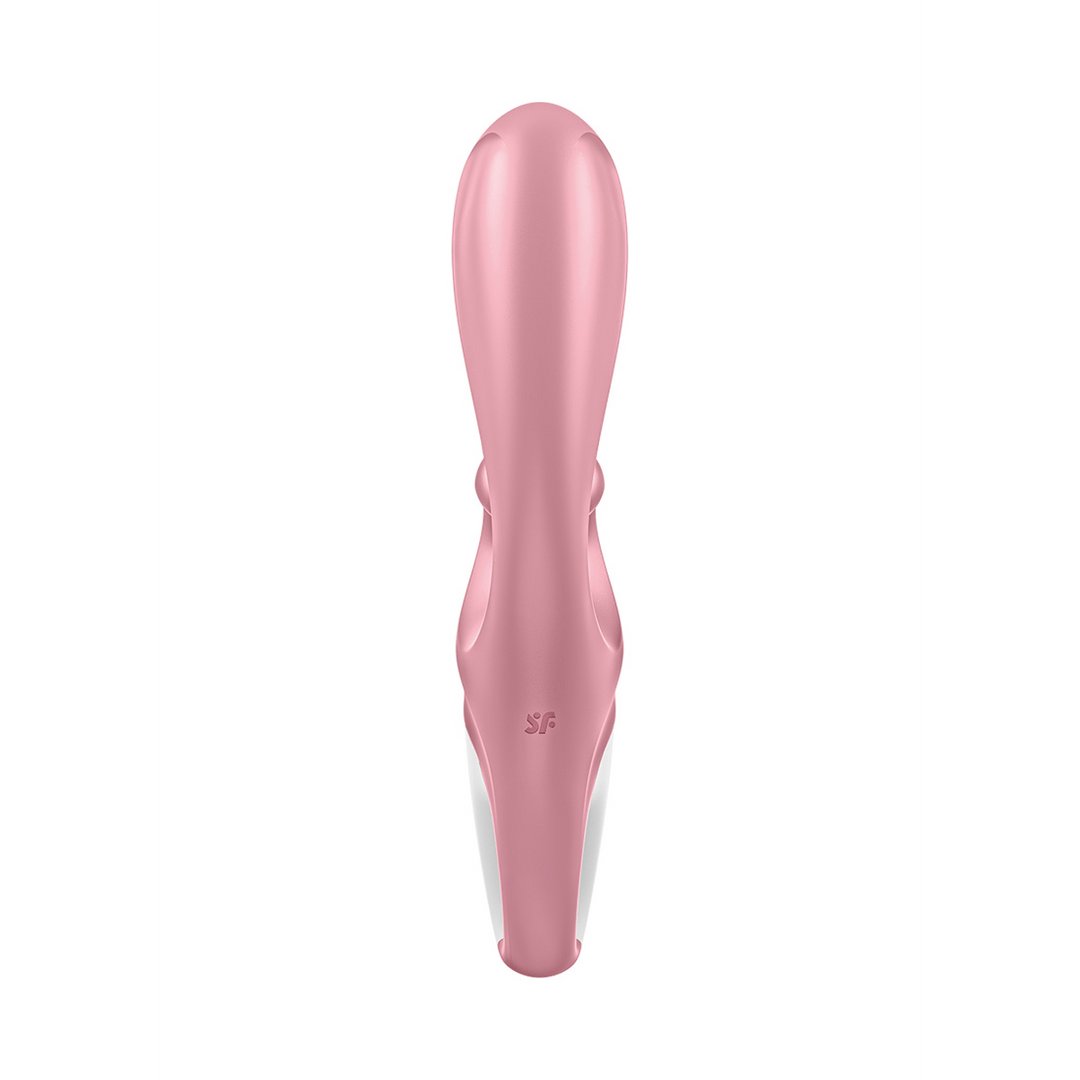 Satisfyer Hug Me Duo vibrator roze, vooraanzicht, rechte pose met taps toelopende greep en afgeronde kop