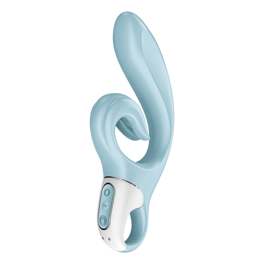 Satisfyer Love Me G-spot clitoris stimulator lichtblauw one size, zijaanzicht met dubbele armen en open lus