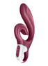 rode Satisfyer Love Me vibrator met G-spot bocht en externe clitorisstimulator in hartvormige lus, siliconen duo-stimulator