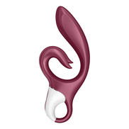 zijaanzicht van de rode Satisfyer Love Me, gebogen kop voor G-spot en klein uitsteeksel voor clitorisstimulatie