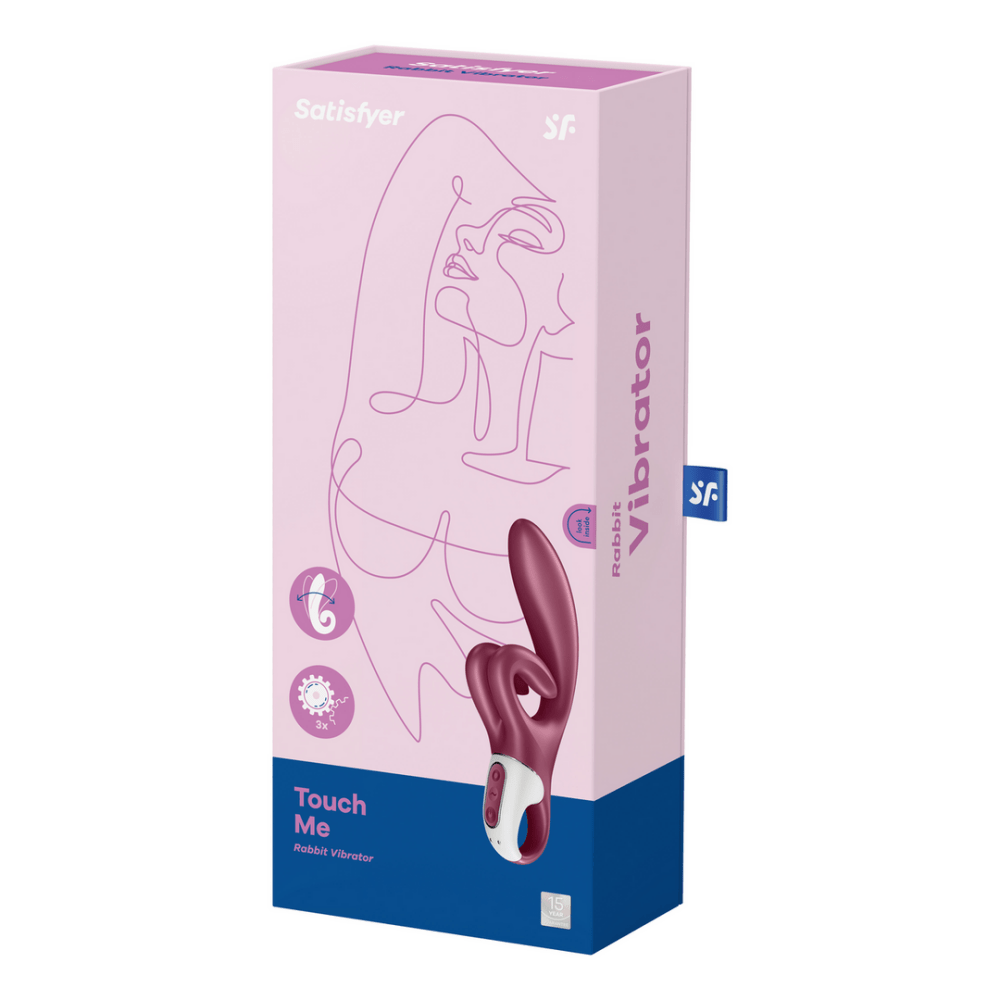 Satisfyer Touch Me G-spot clitorisstimulator rood, productdoos, verpakking met modelnaam en Satisfyer logo