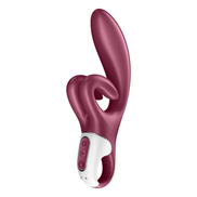 Satisfyer Touch Me G-spot clitorisstimulator rood, schuin aanzicht, gespleten clitorisstimulator voor dubbel gevoel
