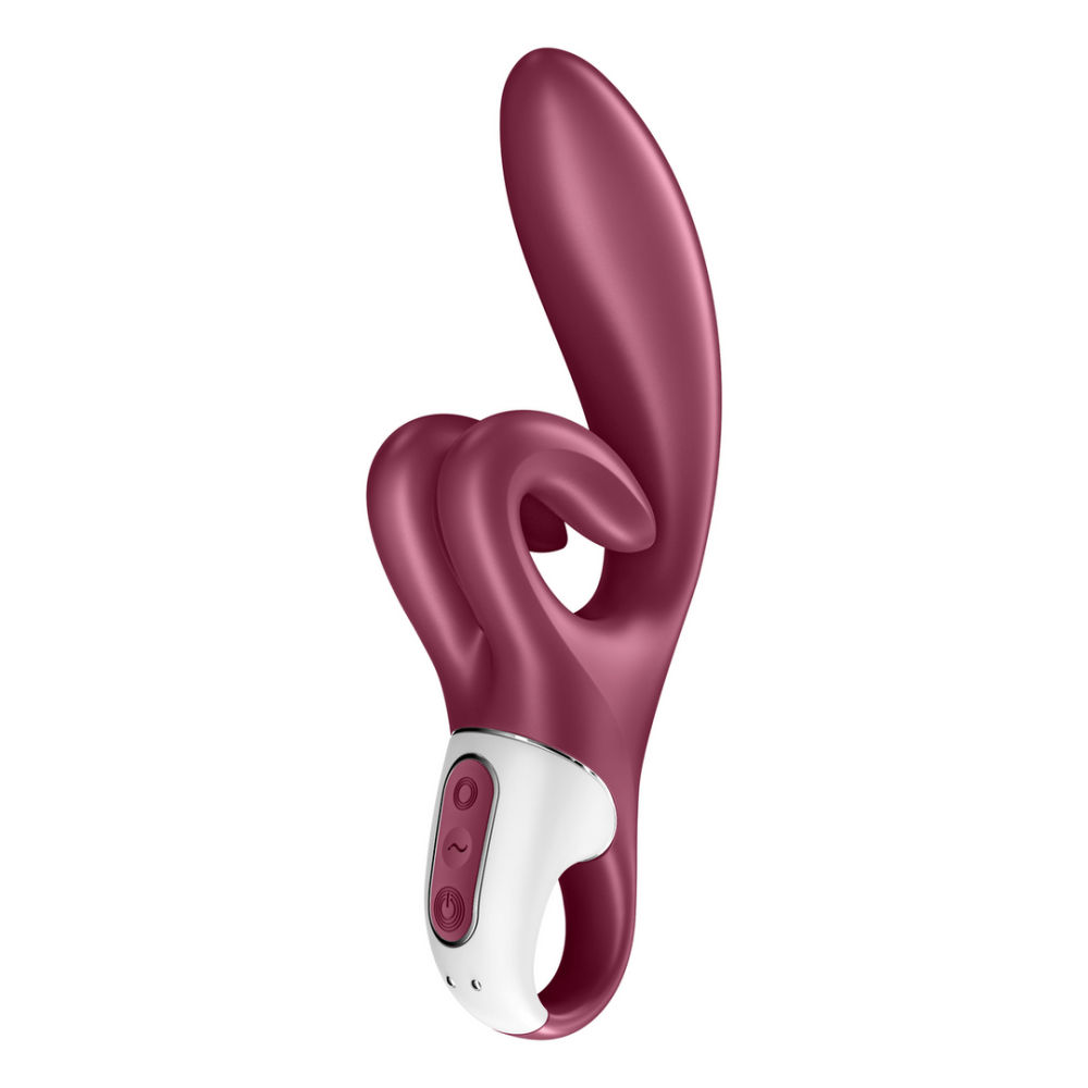 Satisfyer Touch Me G-spot clitorisstimulator rood, schuin aanzicht, gespleten clitorisstimulator voor dubbel gevoel