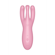 Satisfyer Threesome 1 lay-on clitoris stimulator in roze, frontaal op witte achtergrond met drie smalle uiteinden bovenaan