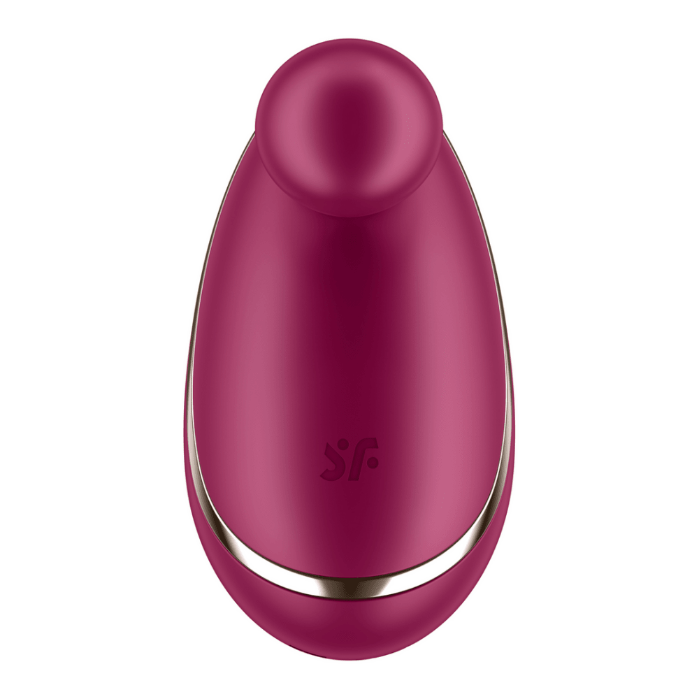 Satisfyer Spot On 1 oplegvibrator in bessentint, frontaal gefotografeerd op witte achtergrond met glanzende ovale vorm