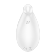 Satisfyer Spot On 2 oplegvibrator wit, achteraanzicht, gladde behuizing met oplaadpunt boven, studio achtergrond