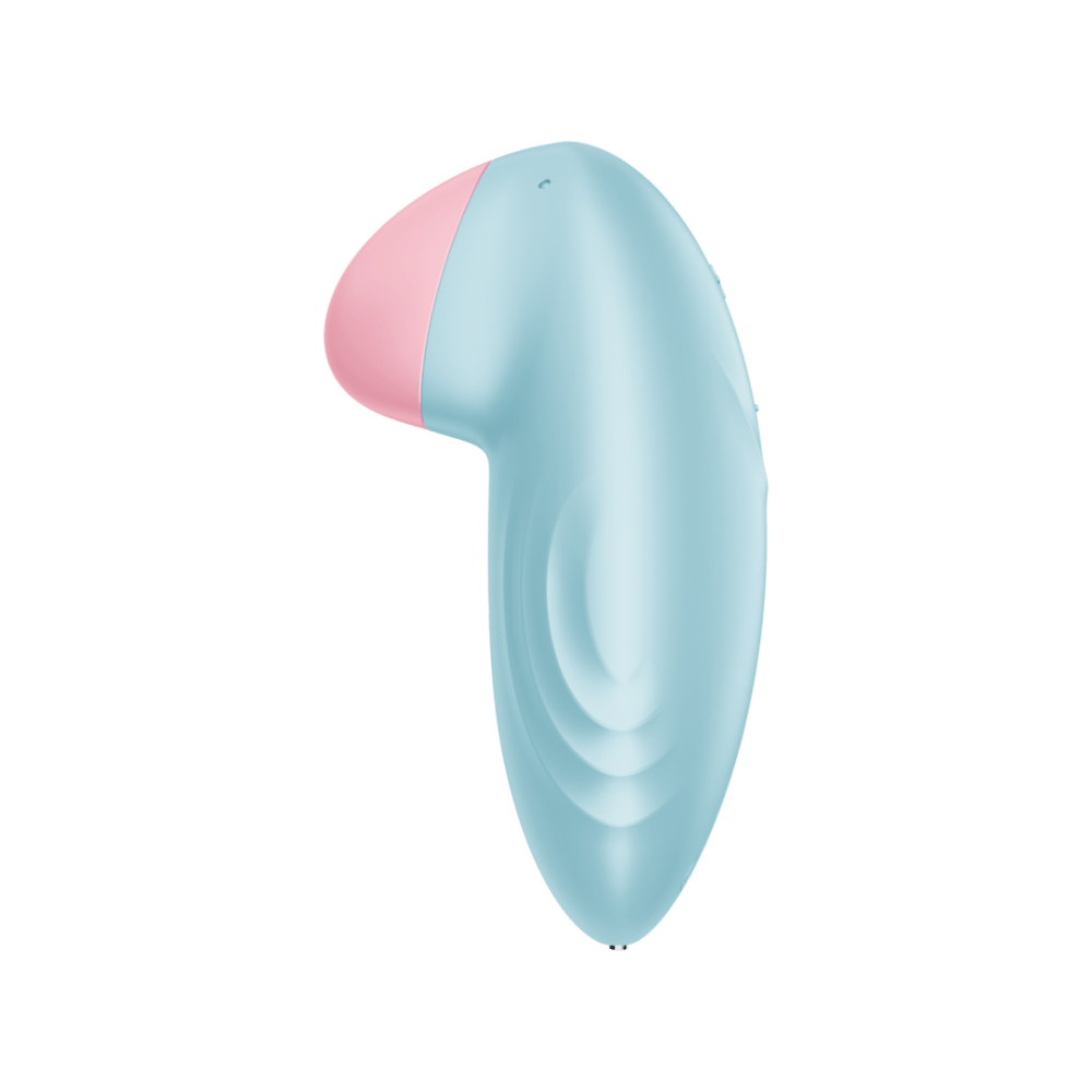 Satisfyer Tropical Tip oplegvibrator lichtblauw one size, zijaanzicht met roze tip en afgeronde kop