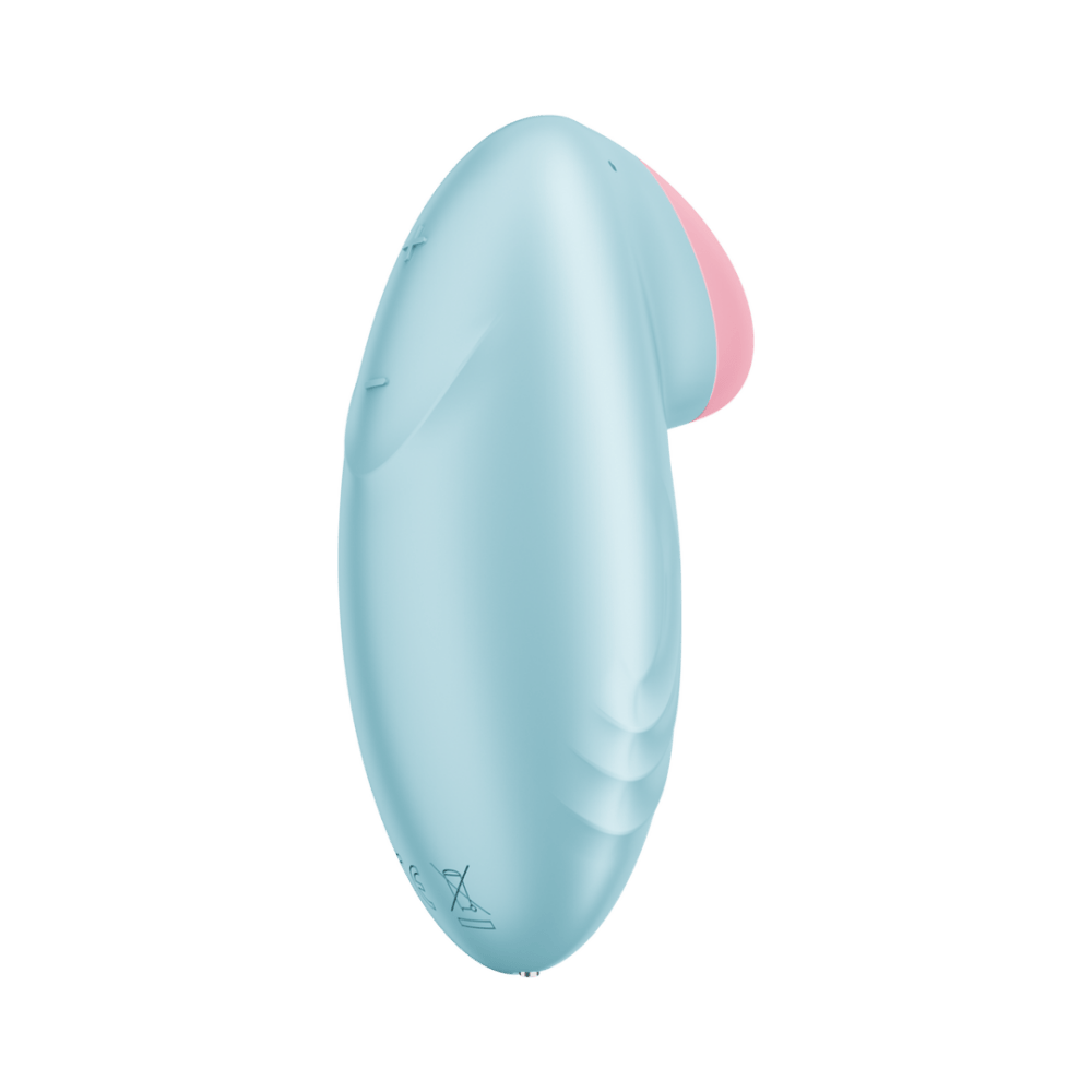 Satisfyer Tropical Tip oplegvibrator lichtblauw one size, vooraanzicht met roze tip en gebogen siliconen body