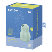 Satisfyer Pro To Go 1 air pulse vibrator mint, verpakking productdoos, paarsblauwe box met toestelafbeelding, studio
