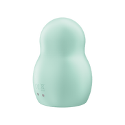 Satisfyer Pro To Go 1 air pulse vibrator mint, schuin aanzicht, drukgolfopening en bedieningsknop, Air Pulse icoon, wit