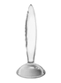 Satisfyer Sparkling Crystal buttplug van transparant glas, zijaanzicht met uitlopende voet.
