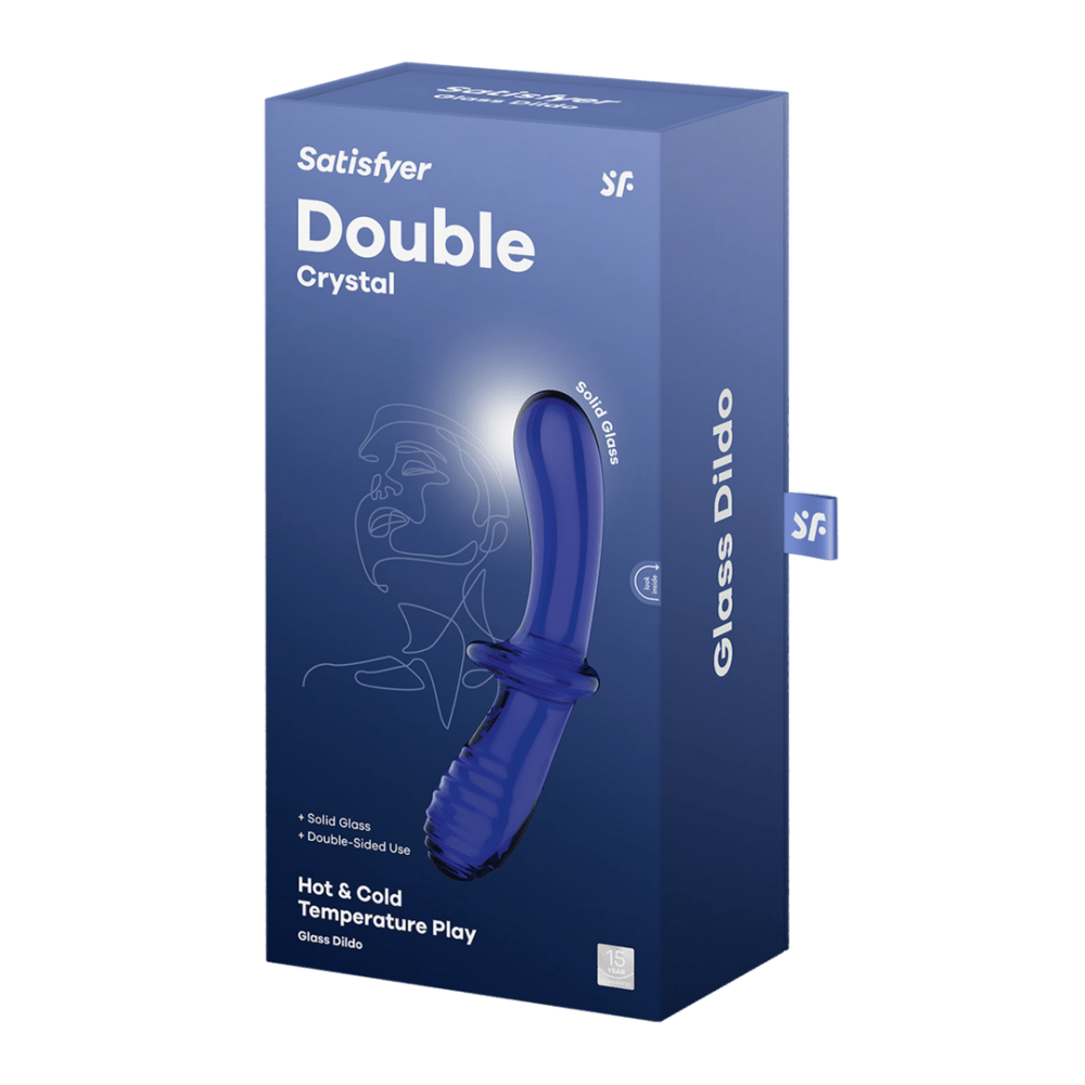 Verpakking Double Crystal Glas Dildo Light Blue, productdoos met afbeelding, blauw design