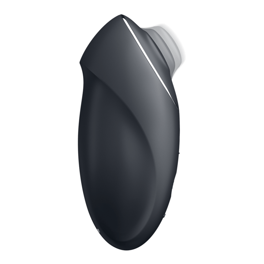 Satisfyer Tap & Climax 1 clitorisstimulator grijs, zijaanzicht met schuine top, zachte rand en compacte vorm