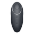 Satisfyer Tap & Climax 1 oplegvibrator grijs, vooraanzicht met ovale opening, bedienknoppen en matte siliconen look
