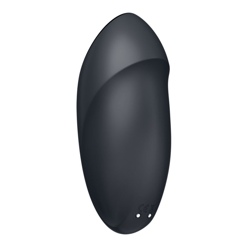 Satisfyer Tap & Climax 1 oplegvibrator grijs, achteraanzicht met afgeronde pebble vorm en gladde afwerking