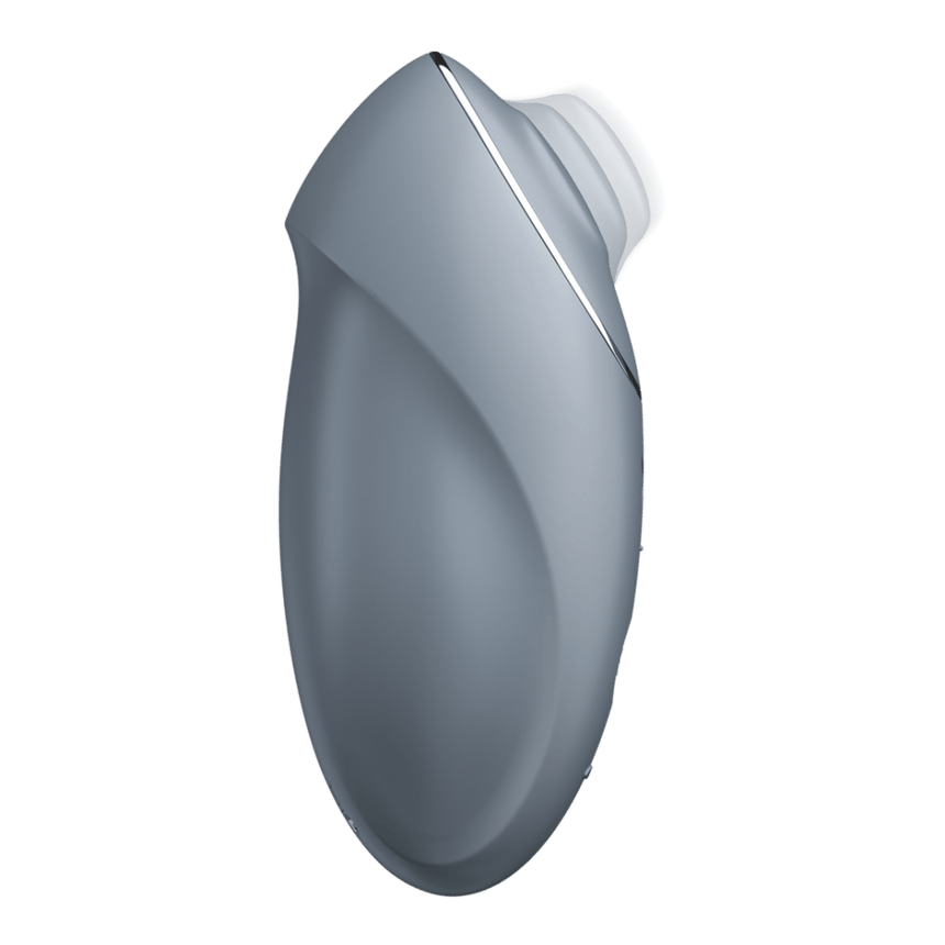 Satisfyer Tap & Climax 1 clitorisstimulator blauwgrijs, zijaanzicht met ergonomische, schuine top en zachte rand