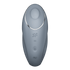 Satisfyer Tap & Climax 1 oplegvibrator blauwgrijs, vooraanzicht met opening, knoppen en matte siliconen look