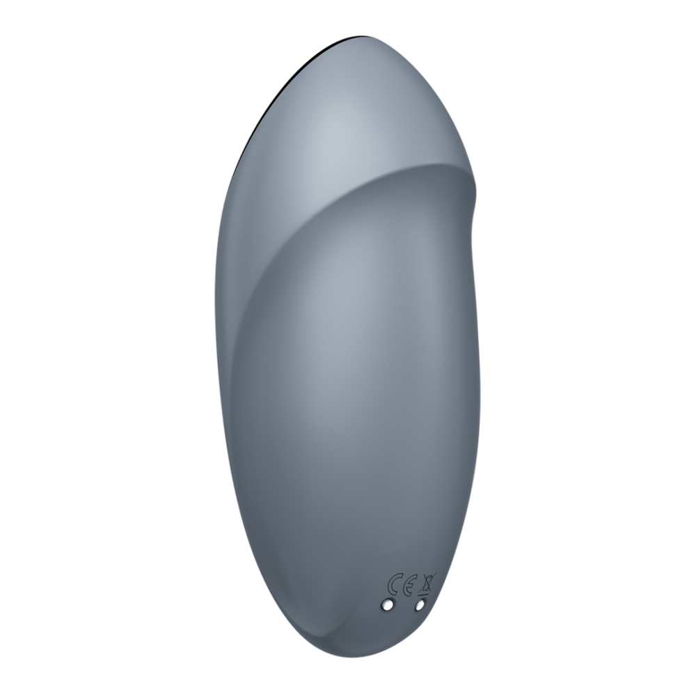 Satisfyer Tap & Climax 1 oplegvibrator blauwgrijs, achteraanzicht met compacte ovale vorm en gladde afwerking