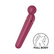 Satisfyer Planet Wand-er berry roségoud, compacte massagewand, productfoto schuin met icoon