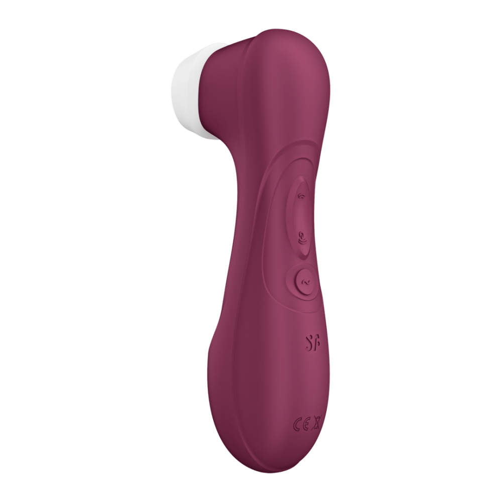 Satisfyer Pro 2 Gen 3 clitoris stimulator wijnrood, schuin vooraanzicht met zachte opening en ronde lijnen